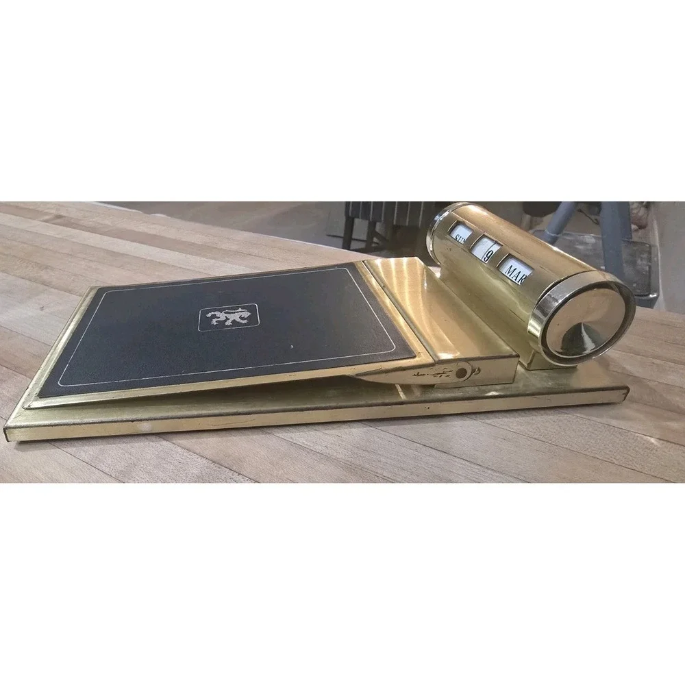 RARE VTG 1950's Brass Perpetual‎ Black Rolling Desk Calendar Notepad MCM SHERMAN